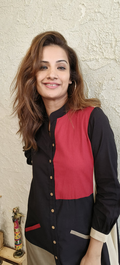 Patchwork Black Shirt Gown